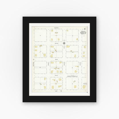Old map wall art mockup — black gallery frame with white mat — Sanborn Fire Insurance Map from Henrietta, Clay County, Texas (1912), Sheet #0007