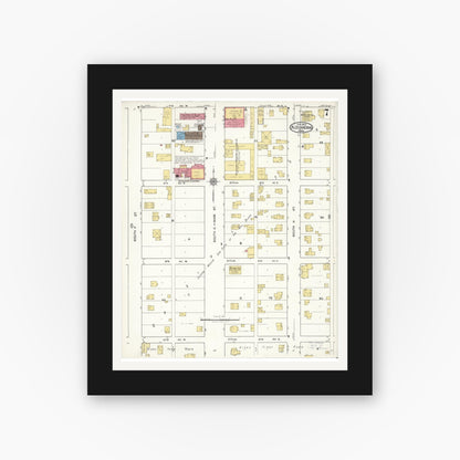 Old map wall art mockup — black gallery frame with white mat — Sanborn Fire Insurance Map from Alexandria, Douglas County, Minnesota (1922), Sheet #0007