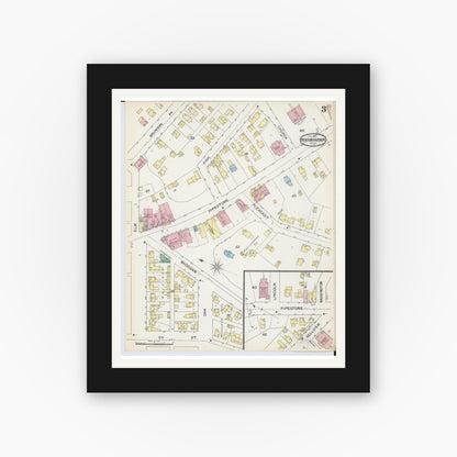 Old map wall art mockup — black gallery frame with white mat — Sanborn Fire Insurance Map from Benton Harbor, Berrien County, Michigan (1892), Sheet #0003