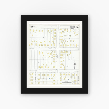 Old map wall art mockup — black gallery frame with white mat — Sanborn Fire Insurance Map from Albert Lea, Freeborn County, Minnesota (1926), Sheet #0016