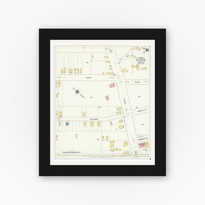 Old map wall art mockup — black gallery frame with white mat — Sanborn Fire Insurance Map from Luzerne, Luzerne County, Pennsylvania (1911), Sheet #0016