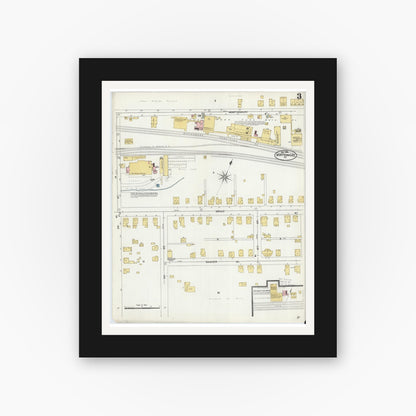 Old map wall art mockup — black gallery frame with white mat — Sanborn Fire Insurance Map from Montgomery, Lycoming County, Pennsylvania (1906), Sheet #0003