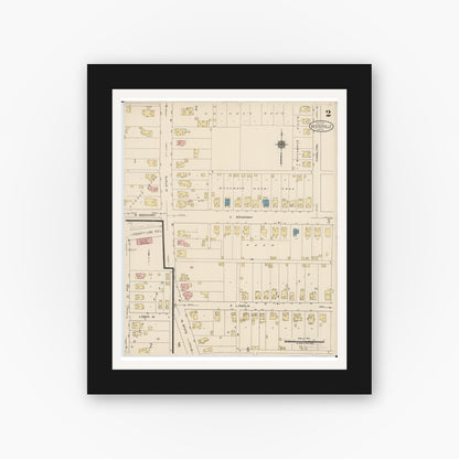 Old map wall art mockup — black gallery frame with white mat — Sanborn Fire Insurance Map from Westerville, Franklin County, Ohio (1922), Sheet #0002