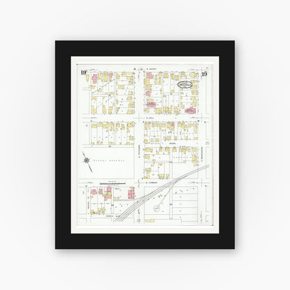 Old map wall art mockup — black gallery frame with white mat — Sanborn Fire Insurance Map from Circleville, Pickaway County, Ohio (1927), Sheet #0019