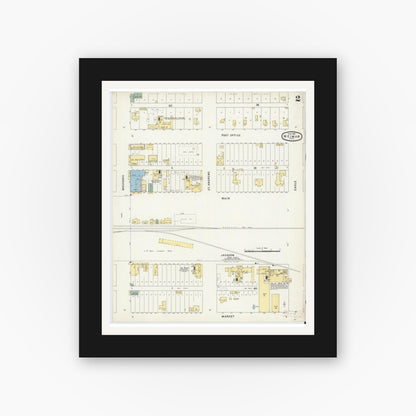 Old map wall art mockup — black gallery frame with white mat — Sanborn Fire Insurance Map from Weimar, Colorado County, Texas (1896), Sheet #0002