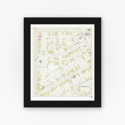 Old map wall art mockup — black gallery frame with white mat — Sanborn Fire Insurance Map from Middletown, Butler County, Ohio (1901), Sheet #0014