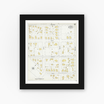 Old map wall art mockup — black gallery frame with white mat — Sanborn Fire Insurance Map from Beaumont, Jefferson County, Texas (1899), Sheet #0009