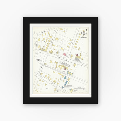 Old map wall art mockup — black gallery frame with white mat — Sanborn Fire Insurance Map from Needham, Norfolk County, Massachusetts (1912), Sheet #0004