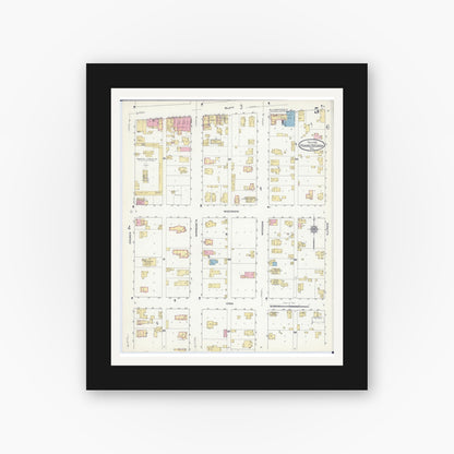 Old map wall art mockup — black gallery frame with white mat — Sanborn Fire Insurance Map from Prairie du Chien, Crawford County, Wisconsin (1912), Sheet #0005
