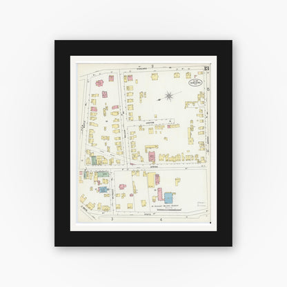 Old map wall art mockup — black gallery frame with white mat — Sanborn Fire Insurance Map from Sing Sing, Westchester County, New York (1897), Sheet #0013
