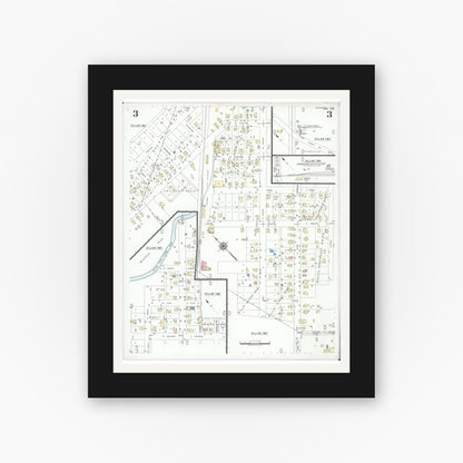 Old map wall art mockup — black gallery frame with white mat — Sanborn Fire Insurance Map from Centerburg, Knox County, Ohio (1949), Sheet #0003