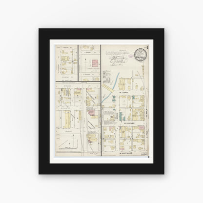 Old map wall art mockup — black gallery frame with white mat — Sanborn Fire Insurance Map from Noblesville, Hamilton County, Indiana (1887) - Complete Map Set
