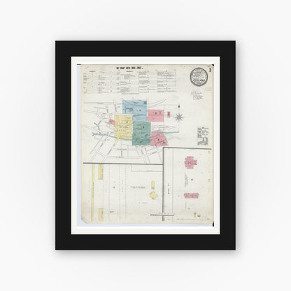Old map wall art mockup — black gallery frame with white mat — Sanborn Fire Insurance Map from Ashland, Ashland County, Ohio (1893) - Complete Map Set