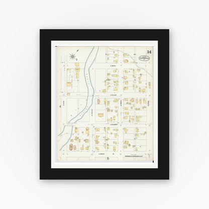 Old map wall art mockup — black gallery frame with white mat — Sanborn Fire Insurance Map from Chippewa Falls, Chippewa County, Wisconsin (1903), Sheet #0014