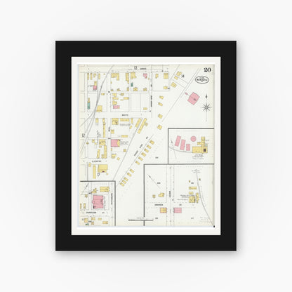 Old map wall art mockup — black gallery frame with white mat — Sanborn Fire Insurance Map from New Castle, Lawrence County, Pennsylvania (1899), Sheet #0020
