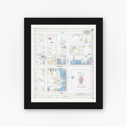 Old map wall art mockup — black gallery frame with white mat — Sanborn Fire Insurance Map from Lamar, Barton County, Missouri (1891), Sheet #0002