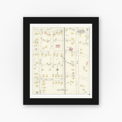 Old map wall art mockup — black gallery frame with white mat — Sanborn Fire Insurance Map from New Wilmington, Lawrence County, Pennsylvania (1912), Sheet #0002