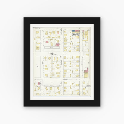 Old map wall art mockup — black gallery frame with white mat — Sanborn Fire Insurance Map from Monroe City, Monroe County, Missouri (1916), Sheet #0004
