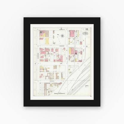 Old map wall art mockup — black gallery frame with white mat — Sanborn Fire Insurance Map from El Paso, El Paso County, Texas (1902), Sheet #0011