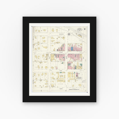 Old map wall art mockup — black gallery frame with white mat — Sanborn Fire Insurance Map from Holden, Johnson County, Missouri (1907), Sheet #0002