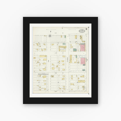 Old map wall art mockup — black gallery frame with white mat — Sanborn Fire Insurance Map from Abilene, Taylor County, Texas (1896), Sheet #0004