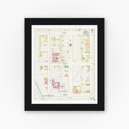 Old map wall art mockup — black gallery frame with white mat — Sanborn Fire Insurance Map from Tell City, Perry County, Indiana (1898), Sheet #0004