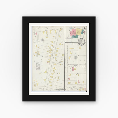 Old map wall art mockup — black gallery frame with white mat — Sanborn Fire Insurance Map from Westerville, Franklin County, Ohio (1894), Sheet #0001