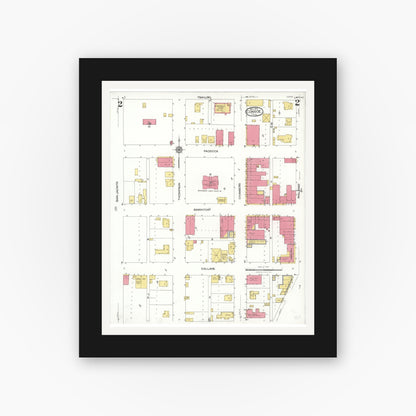 Old map wall art mockup — black gallery frame with white mat — Sanborn Fire Insurance Map from Conroe, Montgomery County, Texas (1923), Sheet #0002
