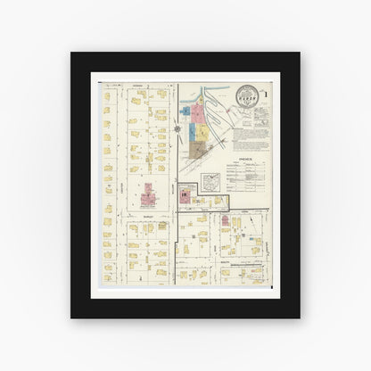 Old map wall art mockup — black gallery frame with white mat — Sanborn Fire Insurance Map from Huron, Erie County, Ohio (1916), Sheet #0001
