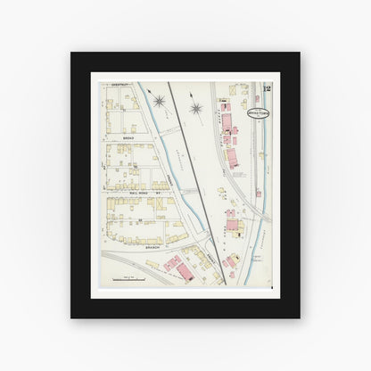 Old map wall art mockup — black gallery frame with white mat — Sanborn Fire Insurance Map from Johnstown, Cambria County, Pennsylvania (1891), Sheet #0012