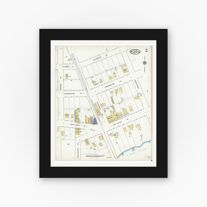 Old map wall art mockup — black gallery frame with white mat — Sanborn Fire Insurance Map from Melbourne, Brevard County, Florida (1920), Sheet #0002