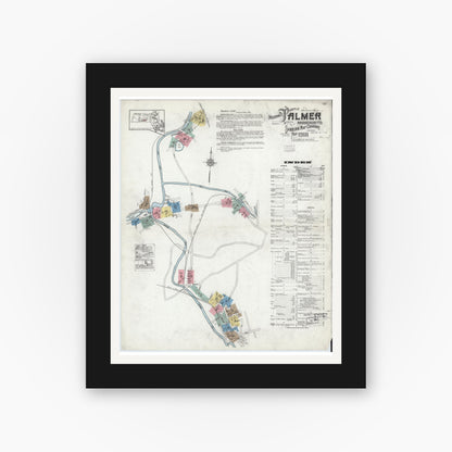 Old map wall art mockup — black gallery frame with white mat — Sanborn Fire Insurance Map from Palmer, Hampden County, Massachusetts (1918) - Complete Map Set