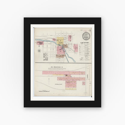 Old map wall art mockup — black gallery frame with white mat — Sanborn Fire Insurance Map from Albion, Calhoun County, Michigan (1888) - Complete Map Set