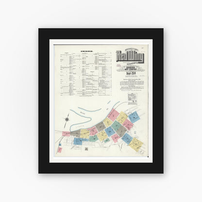 Old map wall art mockup — black gallery frame with white mat — Sanborn Fire Insurance Map from Red Wing, Goodhue County, Minnesota (1910), Sheet #0001