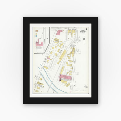Old map wall art mockup — black gallery frame with white mat — Sanborn Fire Insurance Map from Hudson, Middlesex County, Massachusetts (1916), Sheet #0005