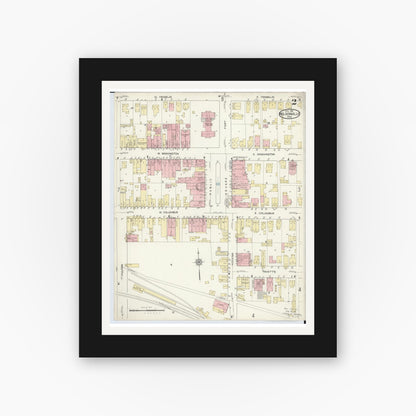 Old map wall art mockup — black gallery frame with white mat — Sanborn Fire Insurance Map from Nelsonville, Athens County, Ohio (1914), Sheet #0002