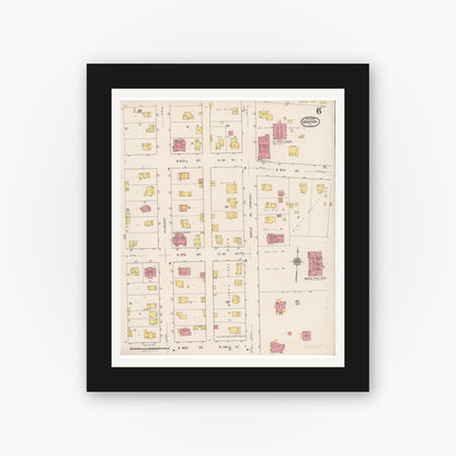 Old map wall art mockup — black gallery frame with white mat — Sanborn Fire Insurance Map from Minonk, Woodford County, Illinois (1922), Sheet #0006