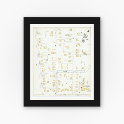 Old map wall art mockup — black gallery frame with white mat — Sanborn Fire Insurance Map from North Attleborough, Bristol County, Massachusetts (1904), Sheet #0004