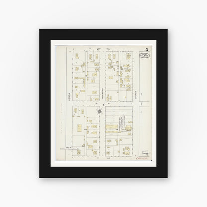 Old map wall art mockup — black gallery frame with white mat — Sanborn Fire Insurance Map from Gilroy, Santa Clara County, California (1886), Sheet #0005