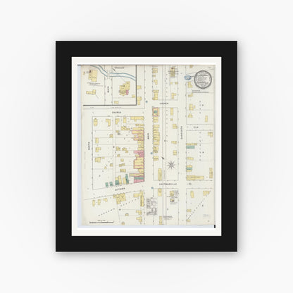 Old map wall art mockup — black gallery frame with white mat — Sanborn Fire Insurance Map from Coopersville, Ottawa County, Michigan (1894), Sheet #0001