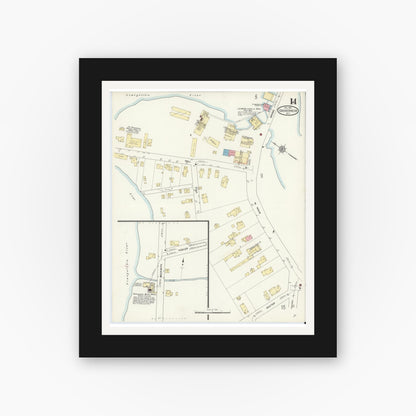 Old map wall art mockup — black gallery frame with white mat — Sanborn Fire Insurance Map from Gouverneur, Saint Lawrence County, New York (1912), Sheet #0014