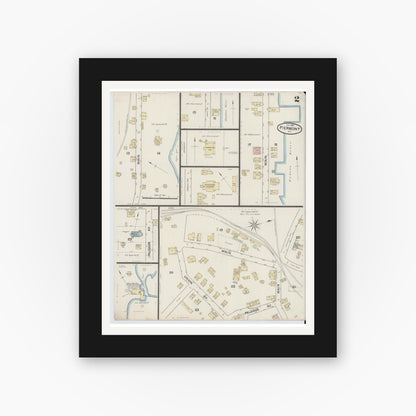 Old map wall art mockup — black gallery frame with white mat — Sanborn Fire Insurance Map from Piermont, Rockland County, New York (1887), Sheet #0002