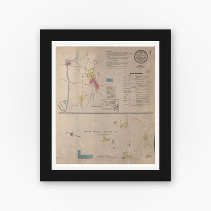Old map wall art mockup — black gallery frame with white mat — Sanborn Fire Insurance Map from Groton, Middlesex County, Massachusetts (1921) - Complete Map Set