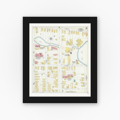 Old map wall art mockup — black gallery frame with white mat — Sanborn Fire Insurance Map from Rome, Oneida County, New York (1899), Sheet #0008