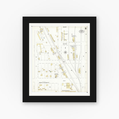 Old map wall art mockup — black gallery frame with white mat — Sanborn Fire Insurance Map from Osage, Mitchell County, Iowa (1897), Sheet #0002
