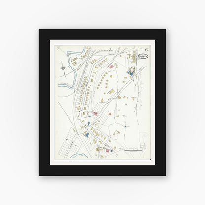 Old map wall art mockup — black gallery frame with white mat — Sanborn Fire Insurance Map from Franklin, Sussex County, New Jersey (1920), Sheet #0006