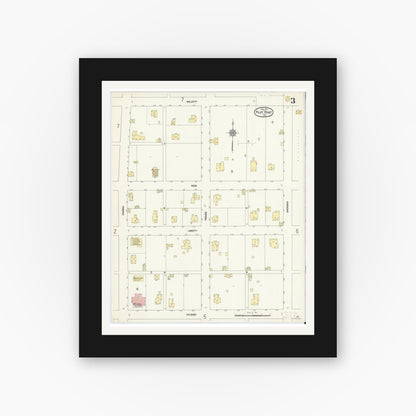 Old map wall art mockup — black gallery frame with white mat — Sanborn Fire Insurance Map from Pilot Point, Denton County, Texas (1912), Sheet #0003