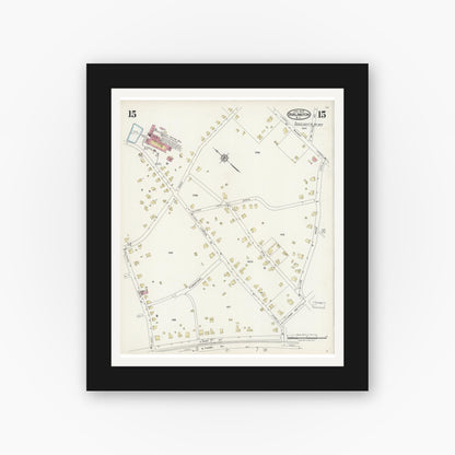Old map wall art mockup — black gallery frame with white mat — Sanborn Fire Insurance Map from Burlington, Alamance County, North Carolina (1924), Sheet #0015