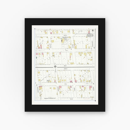 Old map wall art mockup — black gallery frame with white mat — Sanborn Fire Insurance Map from Mascoutah, Saint Clair County, Illinois (1910), Sheet #0006