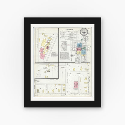 Old map wall art mockup — black gallery frame with white mat — Sanborn Fire Insurance Map from Chenoa, McLean County, Illinois (1914) - Complete Map Set